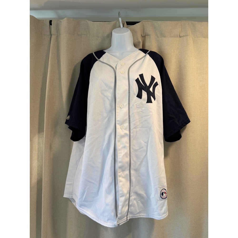 Majestic New York Yankees Jersey White Navy Blue Mens XL Baseball NY Logo